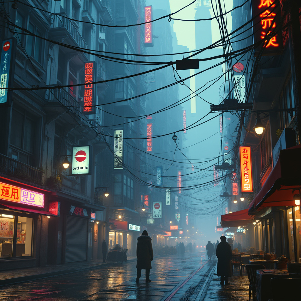 AI generated image by FLUX.1-pro: une ville d'un univers cyberpunk avec d'énormes grattes ciel