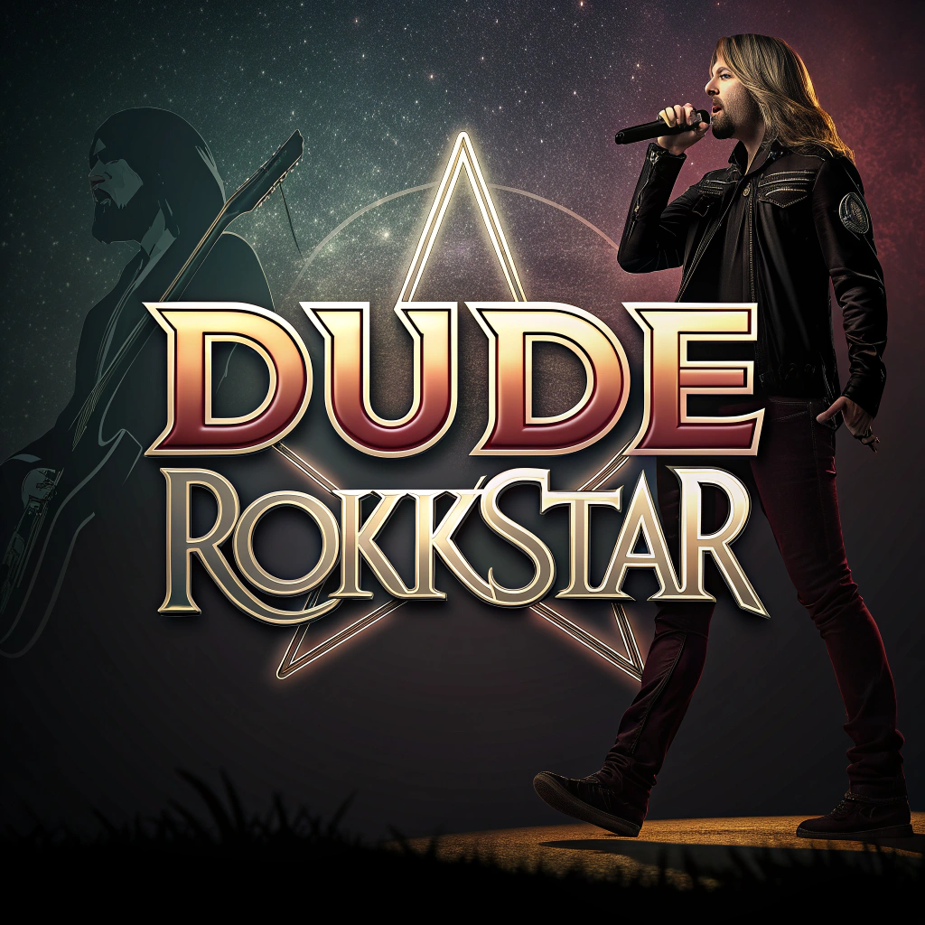 AI generated image by Red Panda AI: "Dude Rokkstar" logo using the same font as the iconic Dokken logo