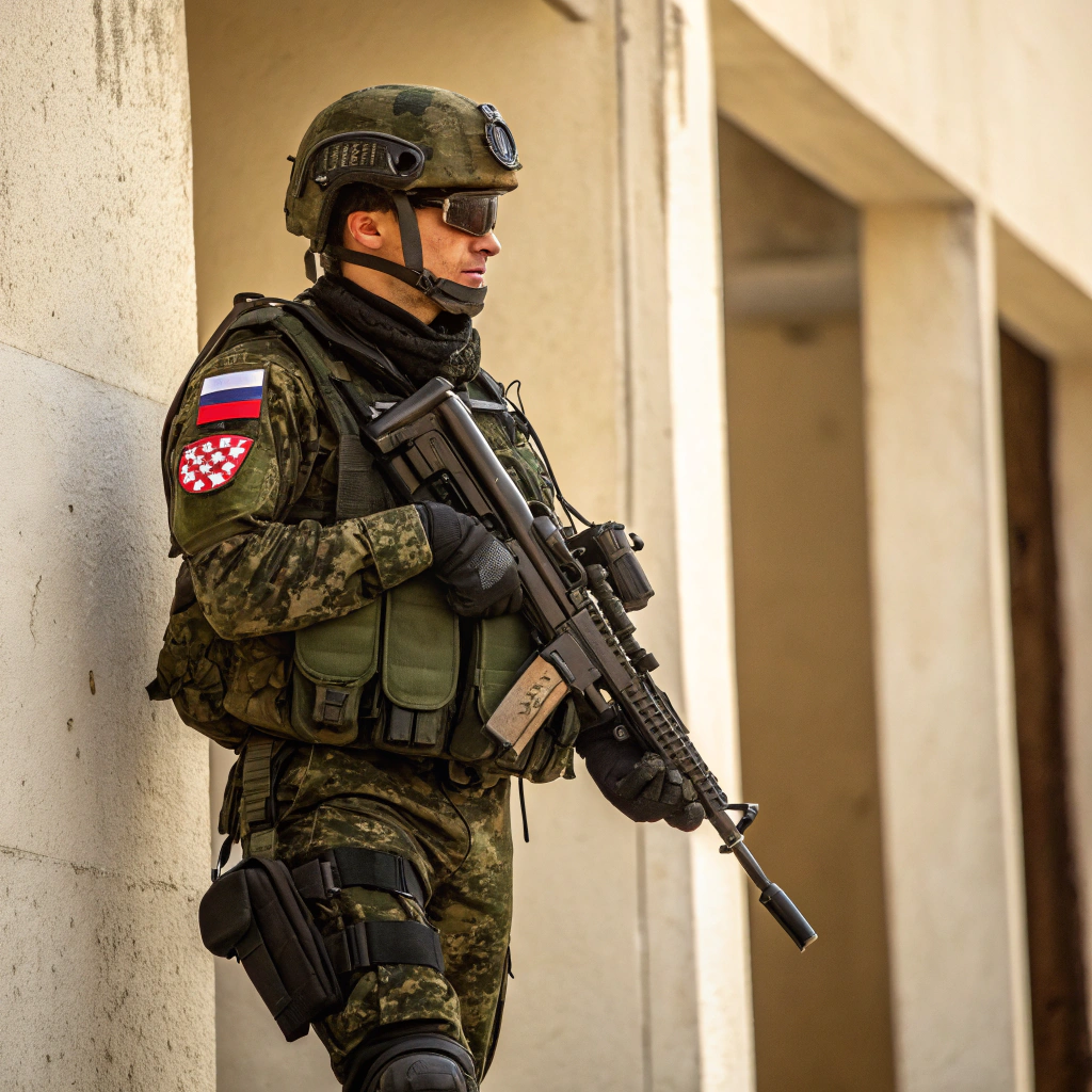 AI generated image by Red Panda AI: Croatia solider with weapon 