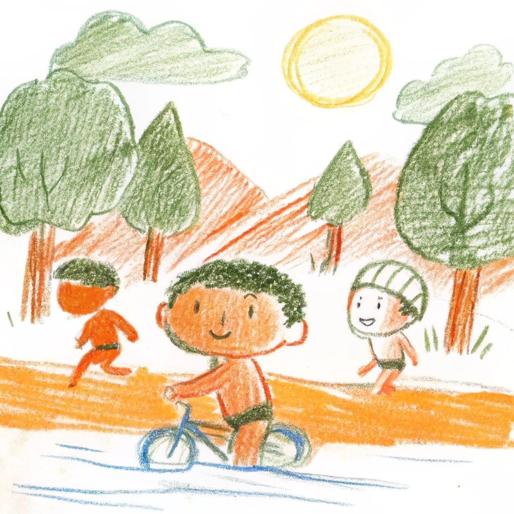 AI generated image by Red Panda AI: una imagen de niños corriendo un triatlón en un día soleado