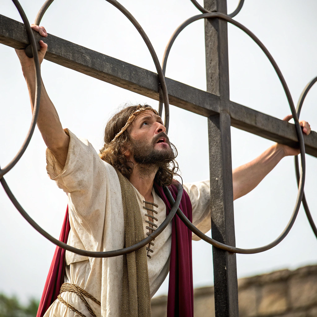 AI generated image by Red Panda AI: Jesus christ fait une croix de fer aux arceaux