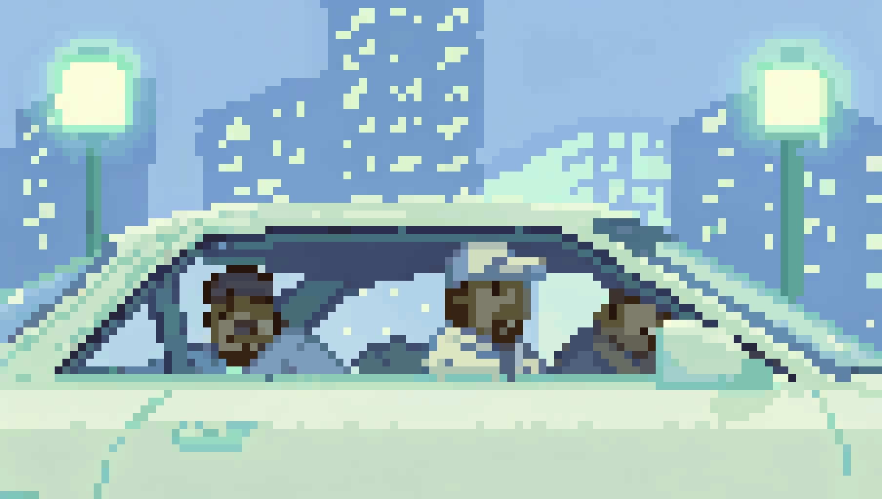 AI generated image by Red Panda AI: 8 bits style of 3 white guys, rappers leaning in a car in the middle of the city on a bright night with neon lights