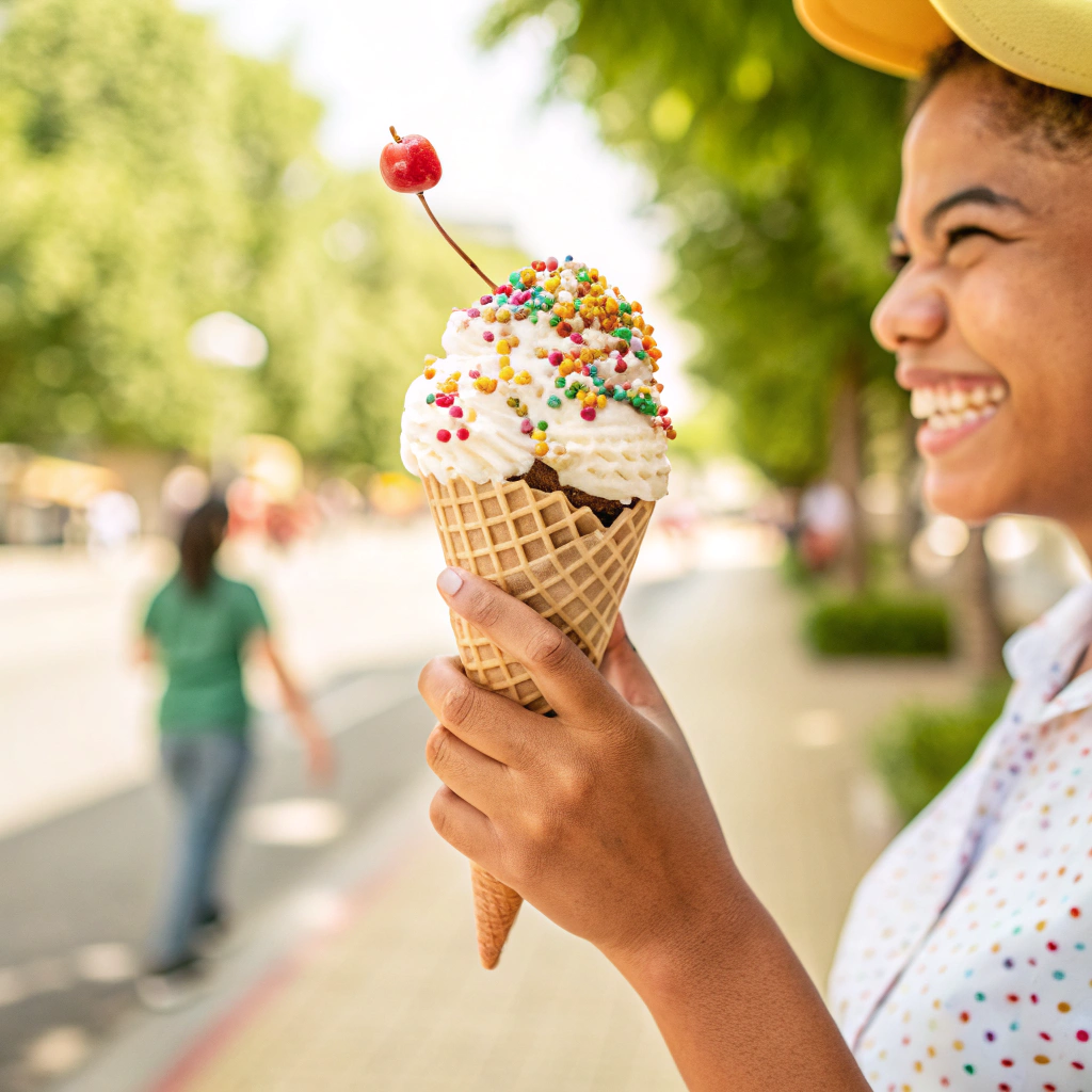 AI generated image by Red Panda AI: hello hitty con un helado

