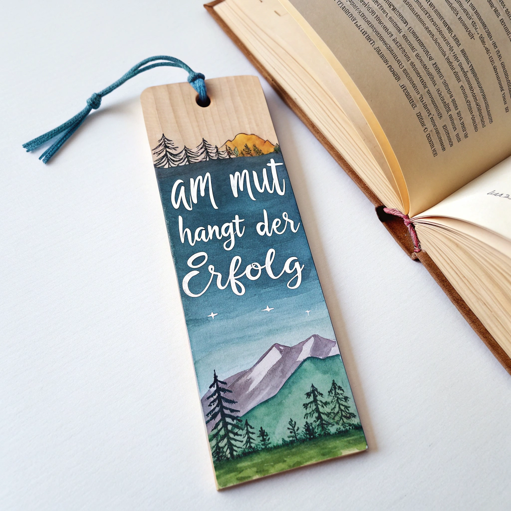 AI generated image by Red Panda AI: Erstelle mir ein Lesezeichen mit der Motivation schreiben ,,Am Mut hängt der Erfolg" Acryl still