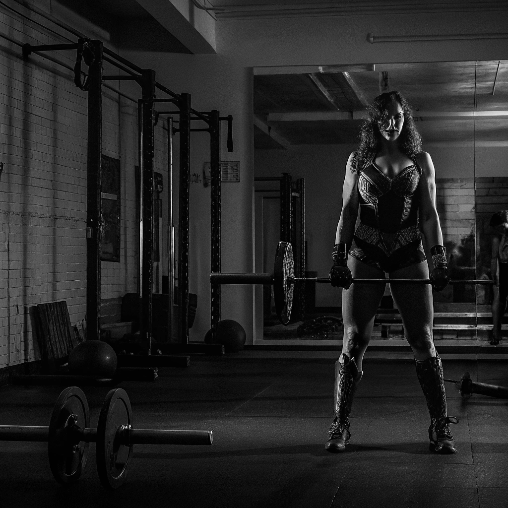 AI generated image by Red Panda AI: wonder woman, gloves in the hands, in the gym