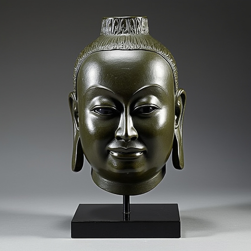 AI generated image by FLUX.1-pro: Sanxingdui inspired minimalist BRONZE head