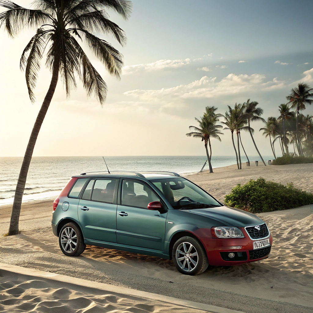 AI generated image by Red Panda AI: skoda faiba 2 2008 year of production on beach