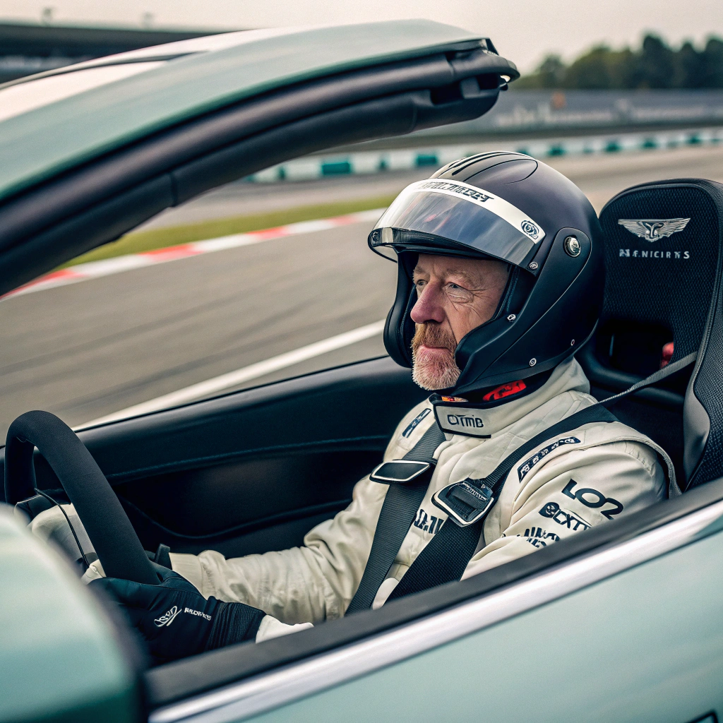 AI generated image by Red Panda AI: Walter White conduciendo el formula 1 de aston martin