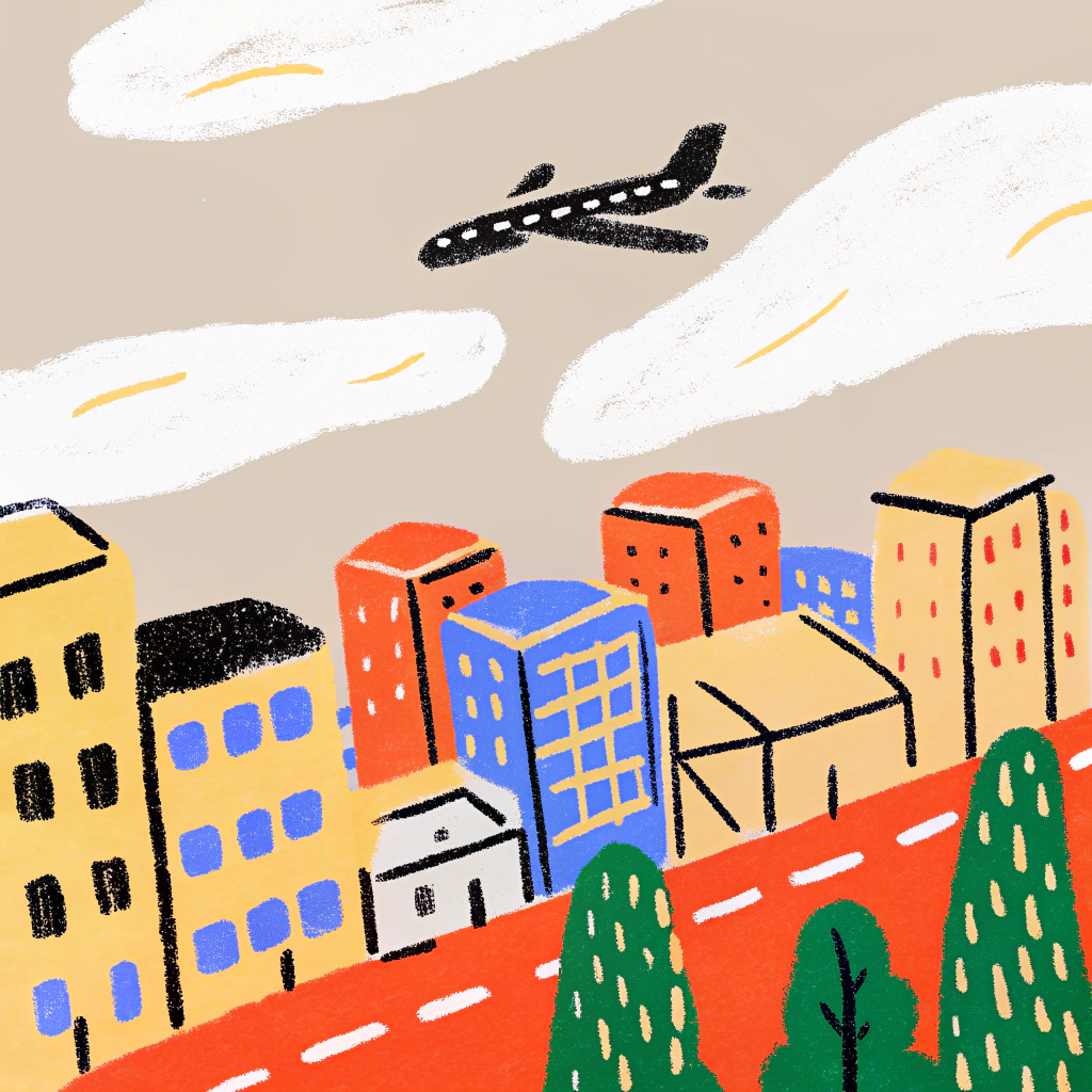 AI generated image by Red Panda AI: 一架飛機飛過城市