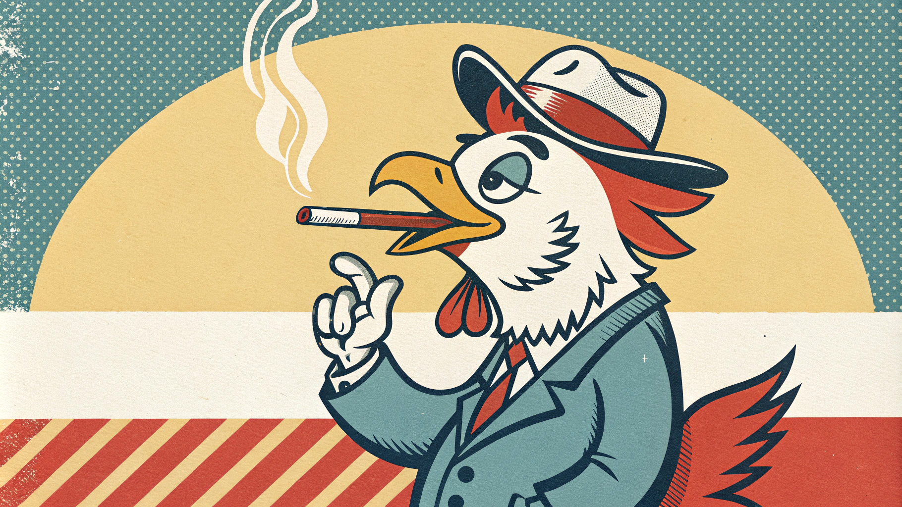 AI generated image by Red Panda AI: vintage poster 1950's style of chicken who smoke cigaret