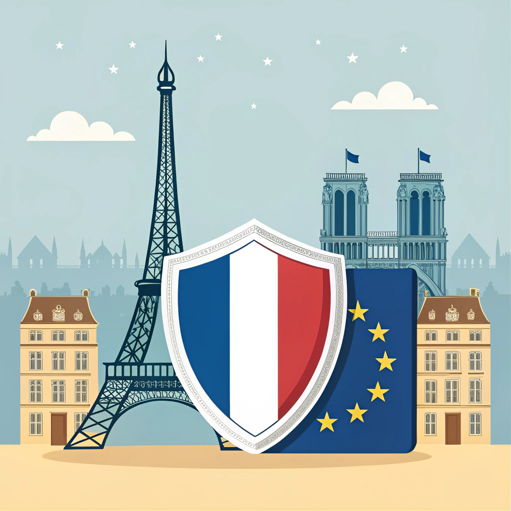AI generated image by Red Panda AI: Une image qui montre la France qui se protège contre l'Europe en utilisant un bouclier. Ne pas mettre de texte. 
