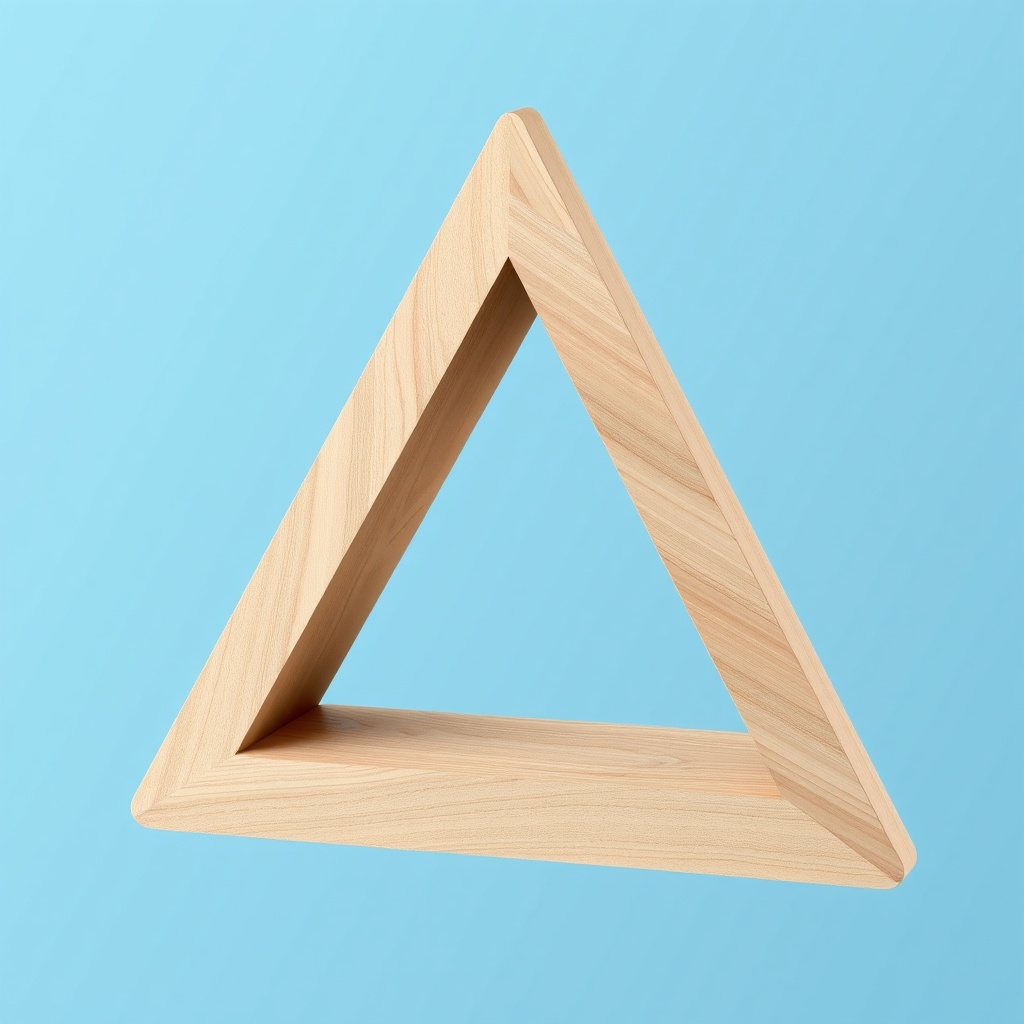 AI generated image by FLUX.1-schnell: triangulo en 3d con madera adentro
