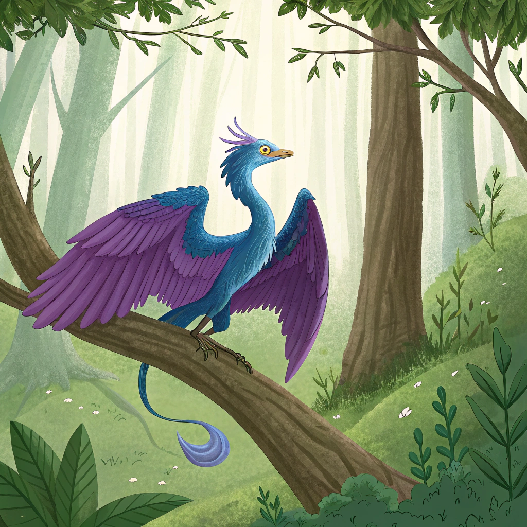 AI generated image by Red Panda AI: Haz un occamy (serpiente azul gigante con alas moradas de harry potter) en el medio de un hermoso bosque

