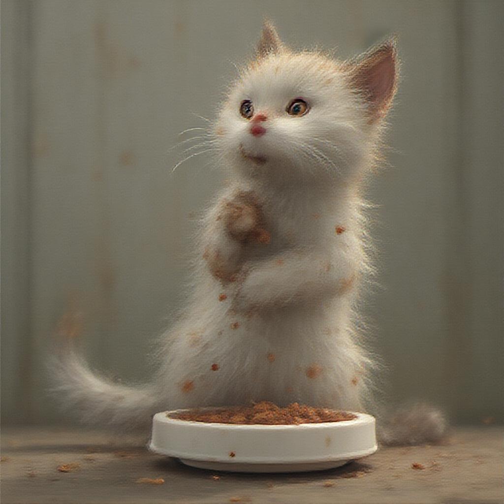 AI generated image by FLUX.1-pro: Quiero generar una video de un gato comiento de un dispensados de comida inteligente modelo QQ009