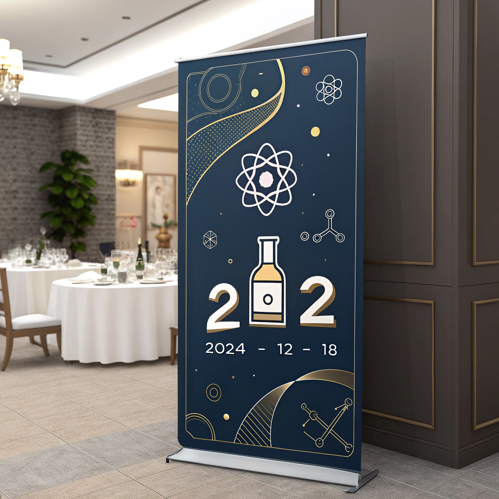 AI generated image by Red Panda AI: "Design a visually appealing poster for a formal retirement dinner event. The poster should include the text '부산지방식약청 유해물질분석과', '미생물', and '2024년 12월 18일'. The theme is celebratory yet professional, featuring elegant colors such as navy blue, gold, and white. Incorporate subtle design elements like lab-related icons (e.g., petri dishes, microscopes, or molecular structures) and soft, abstract patterns to reflect the scientific background. The layout should prominently display the event date, time, and venue, leaving space for specific location details to be added. Use a modern, clean font and ensure the overall design conveys warmth and respect."
