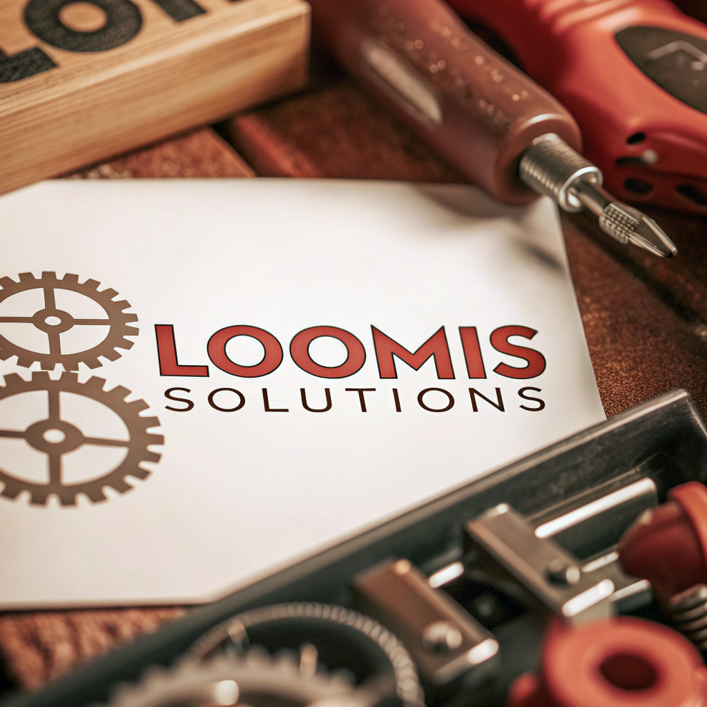 AI generated image by Red Panda AI: Crea n logo de una empresa manufaturera de maquinas electricas y mecanicas llamada "LOOMIS SOLUTIONS"