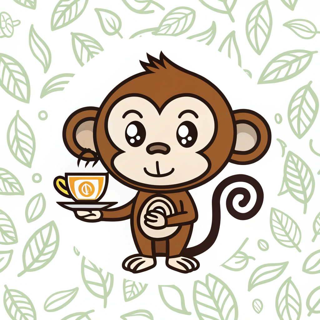 AI generated image by Red Panda AI: cute monkey logo,simple, stylish, lively, with tea elements
