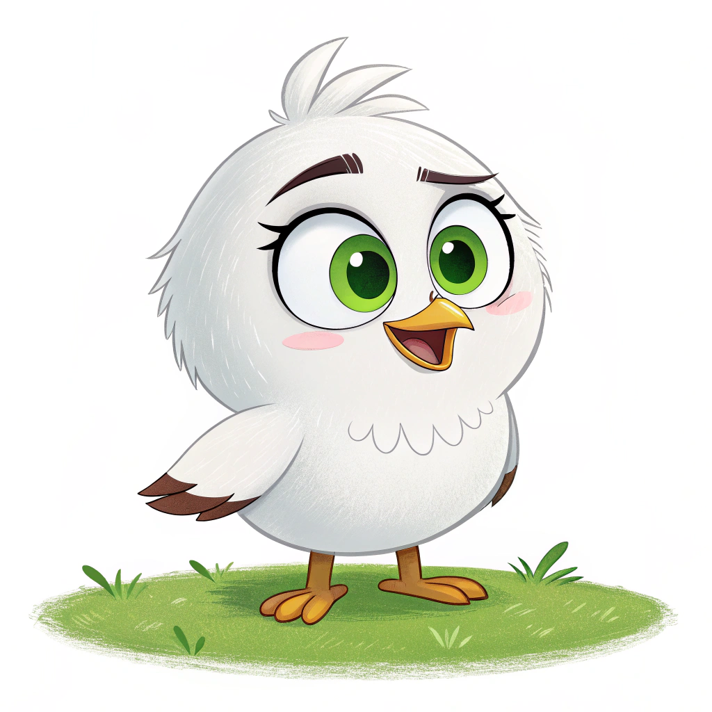 AI generated image by Red Panda AI: The Disney Chanel character or the cartoon net character who looks like me in Angry Bird is a cute and sweet cartoon with white fur and green eyes.