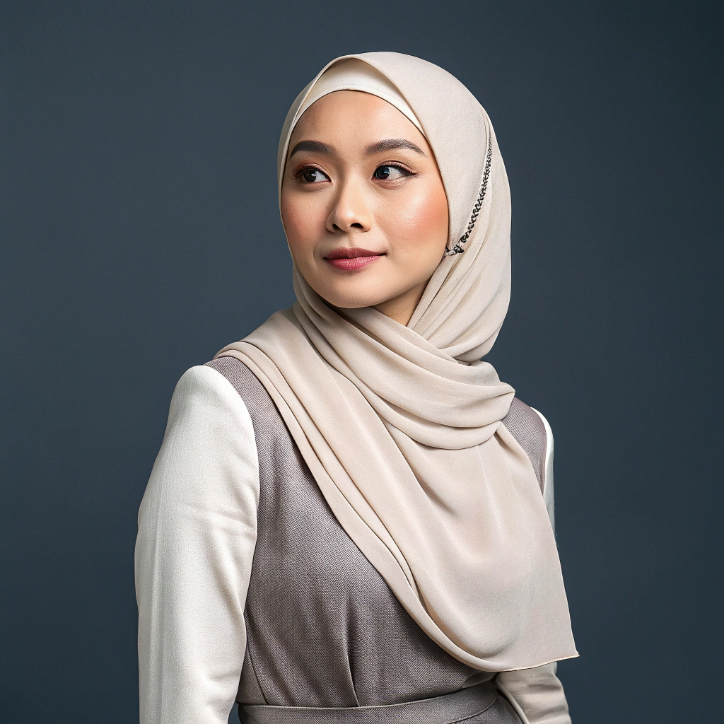 AI generated image by Red Panda AI: women age 20 Thai people half body straight face grey background Looking at the camera stand straight Polite dress