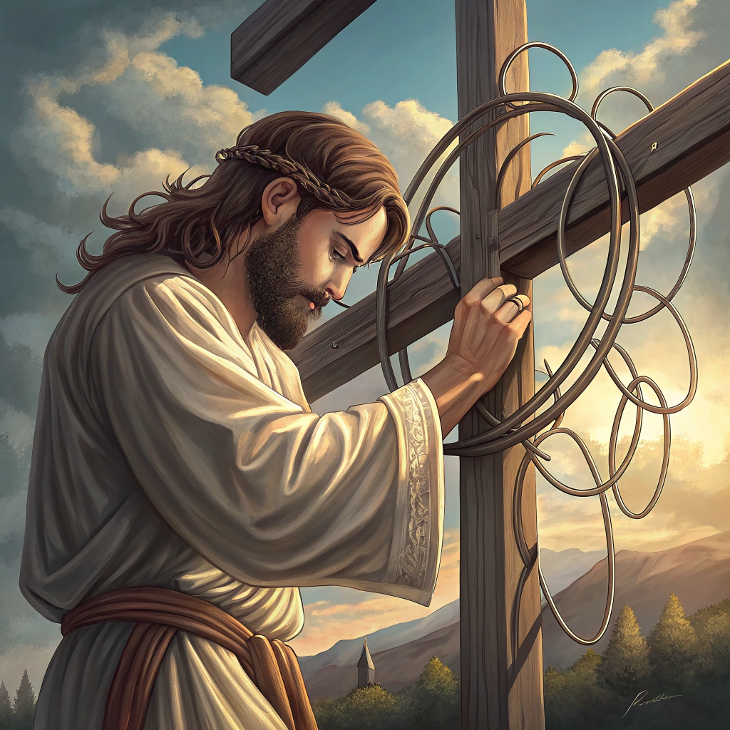 AI generated image by Red Panda AI: Jesus christ fait une croix de fer aux arceaux