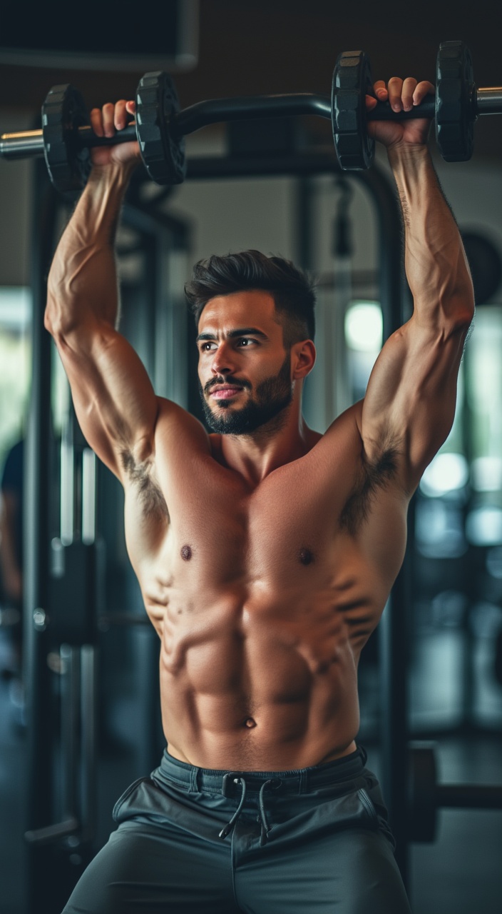 AI generated image by FLUX.1-pro: Un hombre ejercitándose en el GYM