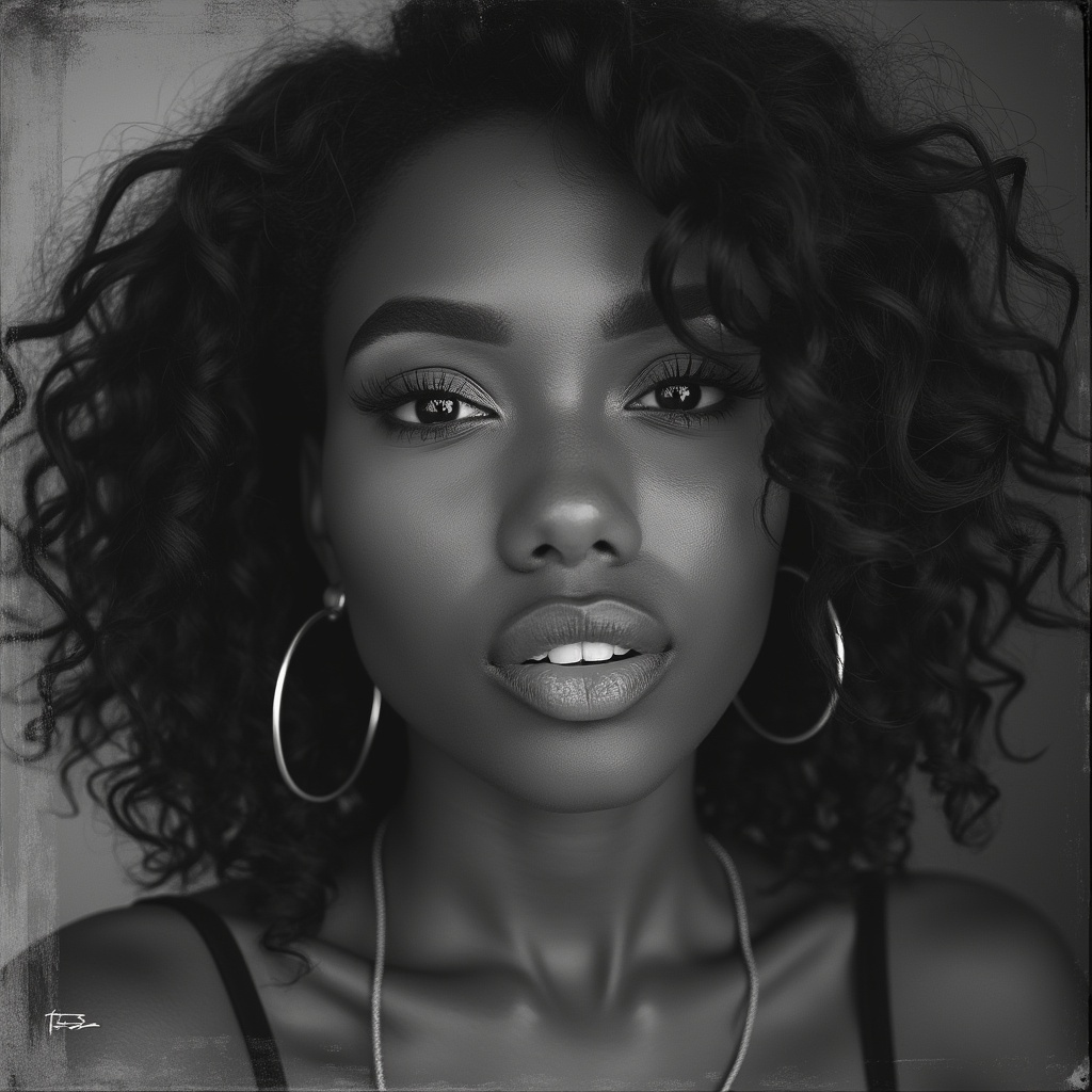 AI generated image by FLUX.1-pro: Retrato mujer, blnco y negro