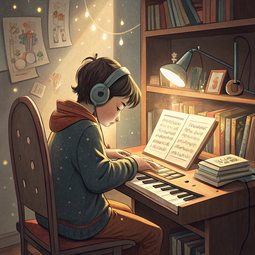 AI generated image by Red Panda AI: photo d'élève qui apprend grâce à la musique 