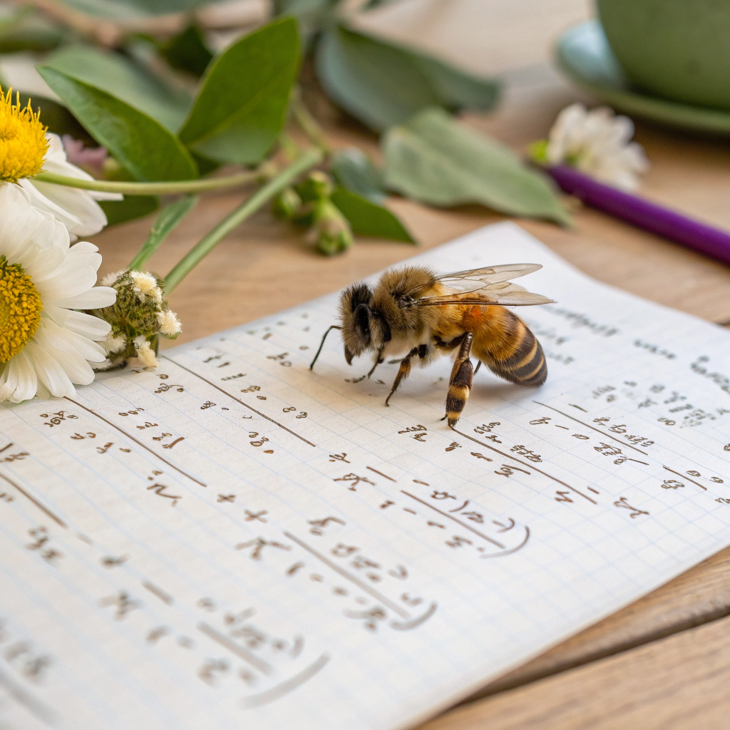 AI generated image by Red Panda AI: abeja haciendo cálculos matemáticos

