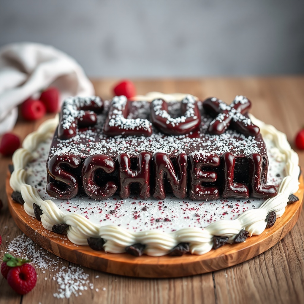 AI generated image by FLUX.1-schnell: black forest gateau cake spelling out the words "FLUX SCHNELL", tasty, food photography, dynamic shot