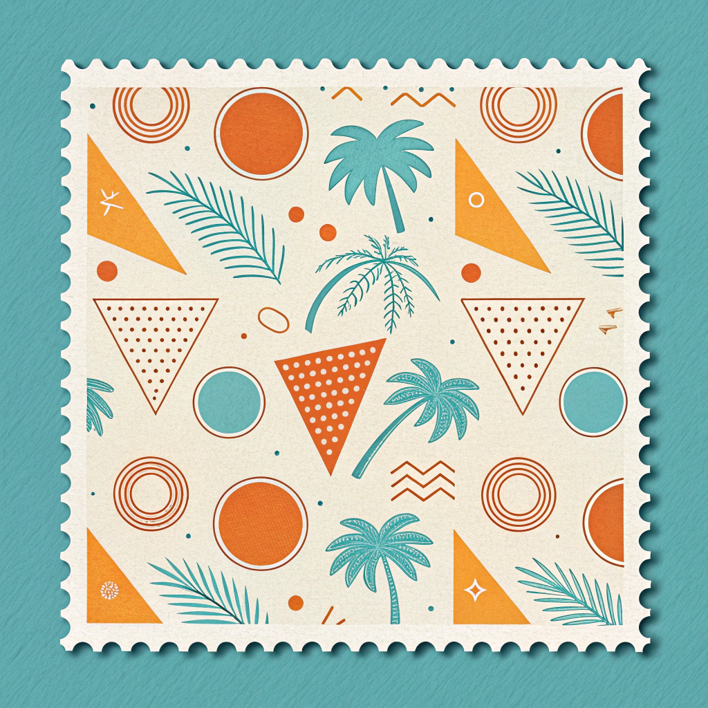 AI generated image by Red Panda AI: Crear un archivo que sirva para realizar un estampado multiplicandolo uno al lado del otro, que sea ochentoso colores orsa y celeste