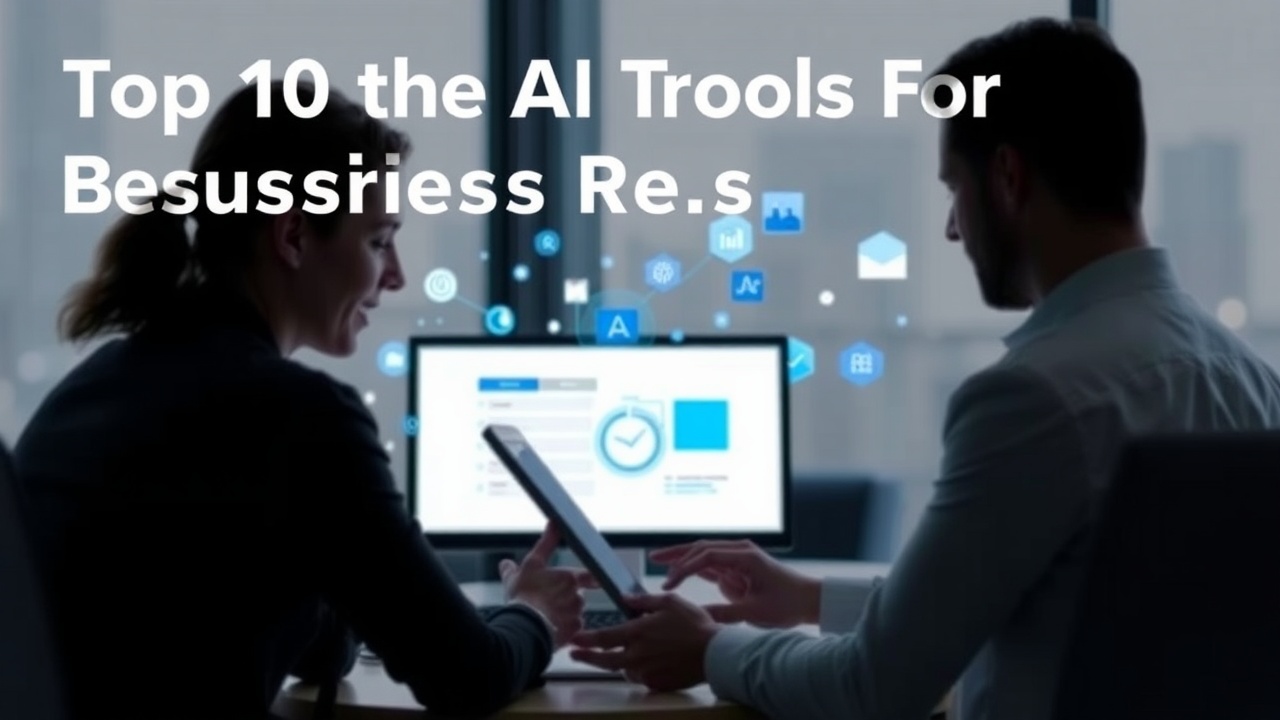 AI generated image by FLUX.1-schnell: please add "Top 10 AI Tools For Business Research" in the image