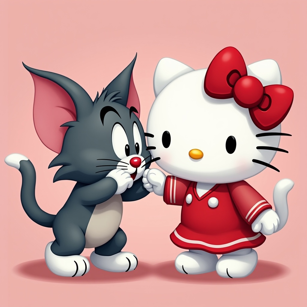 AI generated image by FLUX.1: a hellokitty fighting with tom and jerry