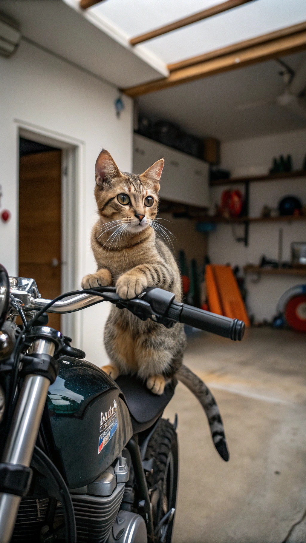 AI generated image by Red Panda AI: Generate a cat riding a motorcycle