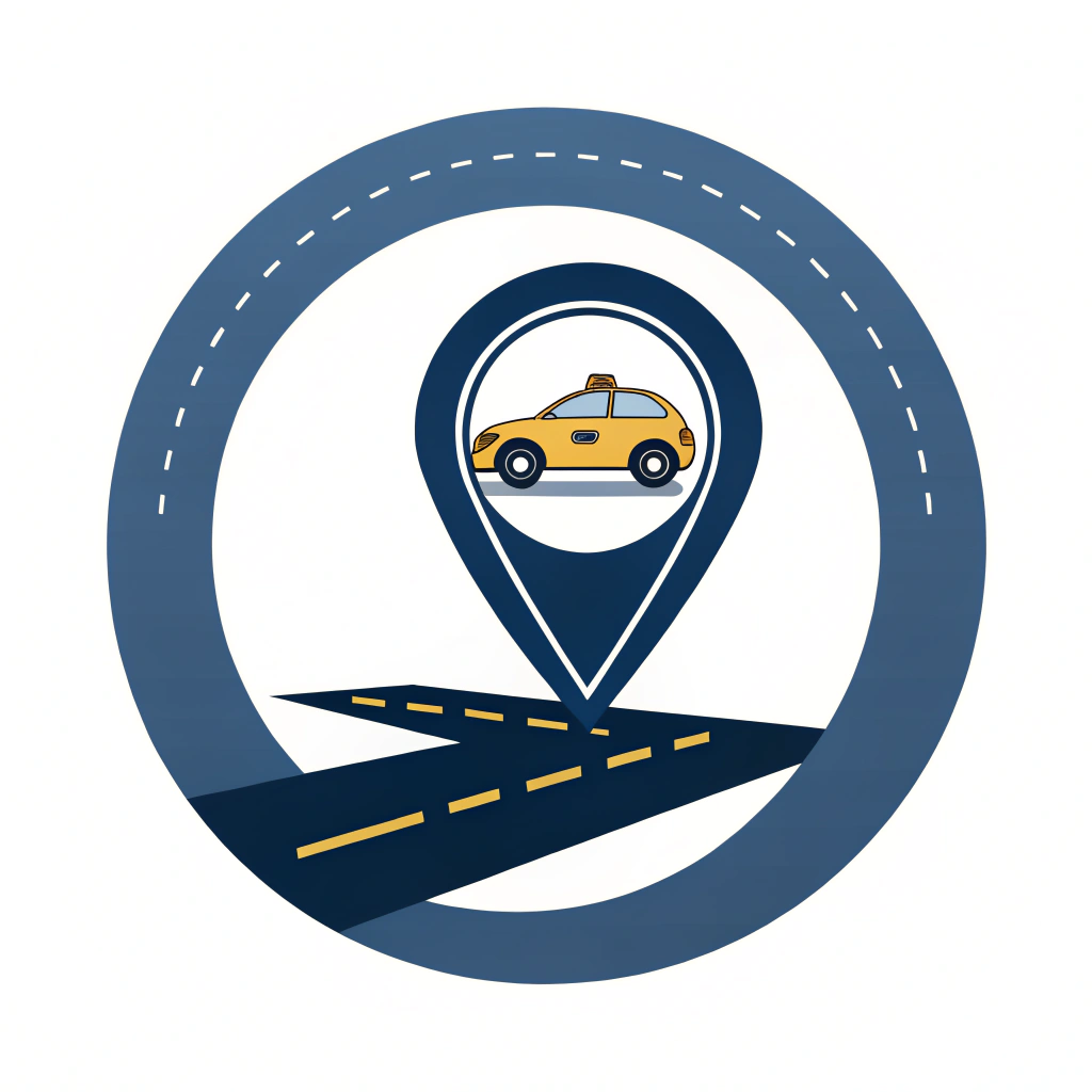 AI generated image by Red Panda AI: dibuja un logo que represente un servicio de transporte, utilizando un puntero GPS con un taxi adentro