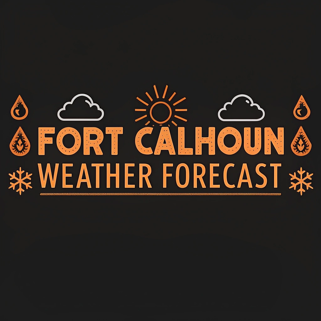 AI generated image by Red Panda AI: "Fort Calhoun Weather Forecast" logo or banner, burnt-orange and black motif