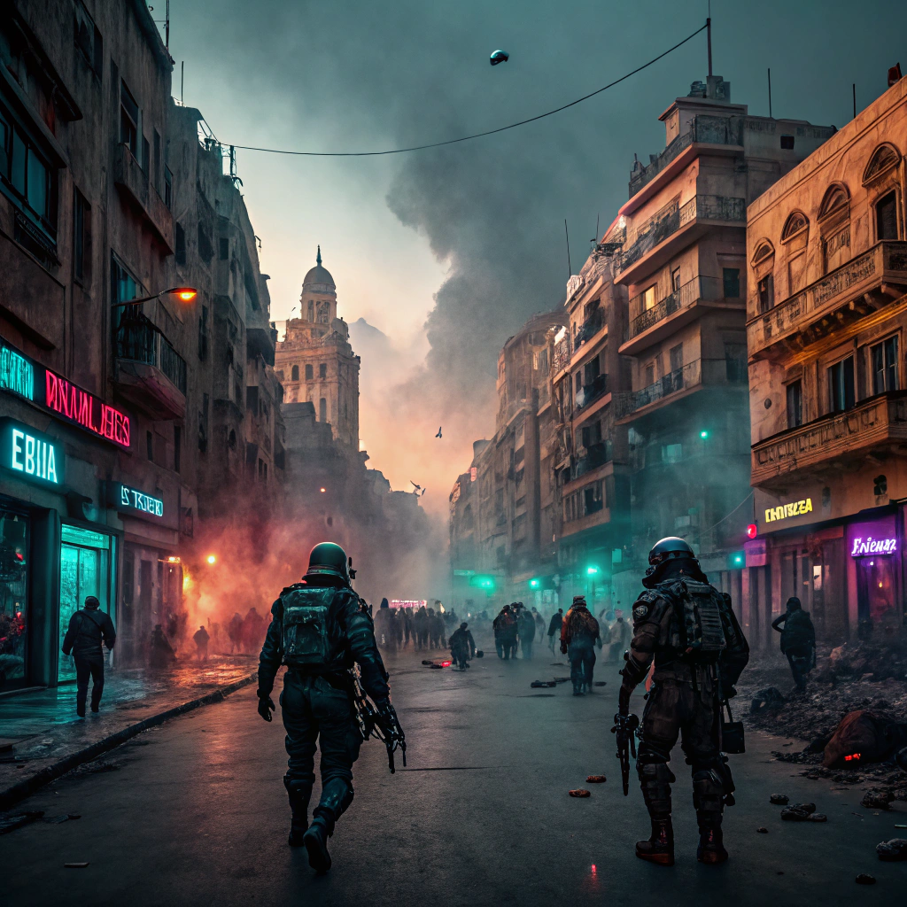 AI generated image by Red Panda AI: Valletta Malta, cyberpunk style, in war against zombies