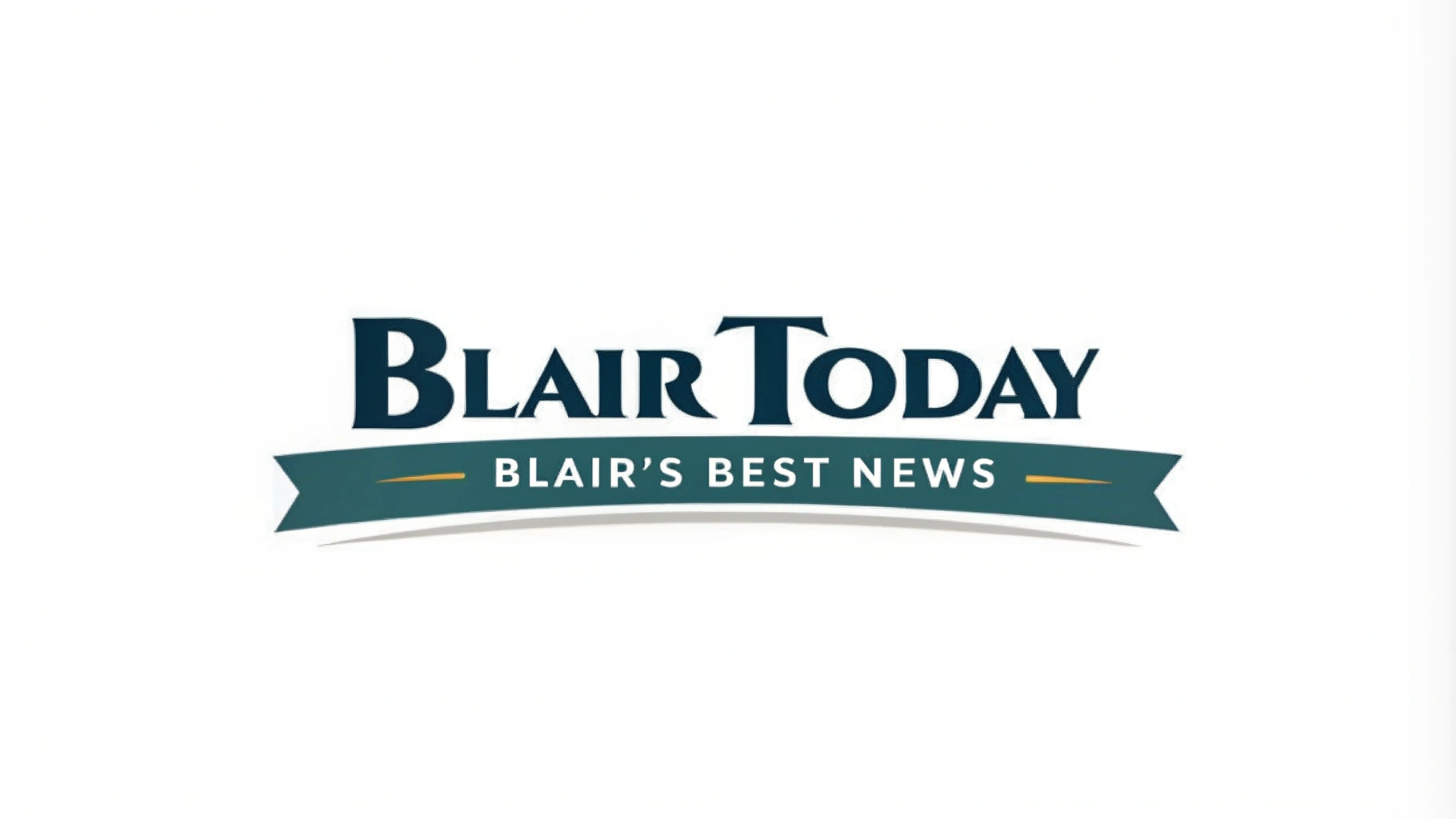 AI generated image by Red Panda AI: logo for online newspaper for the town of Blair, Nebraska.  The text is "BlairToday" and the tagline is "Blair's Best News".  the logo should be a flat file on white background