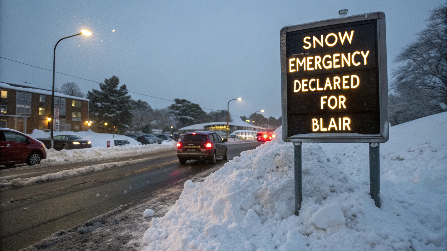 AI generated image by Red Panda AI: "SNOW EMERGENCY DECLARED FOR BLAIR"