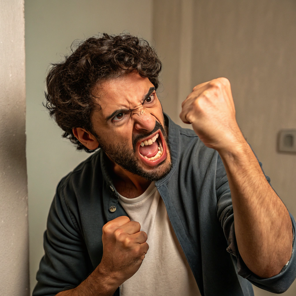 AI generated image by Red Panda AI: hombre muy enfado con ganas de pegar a alguien