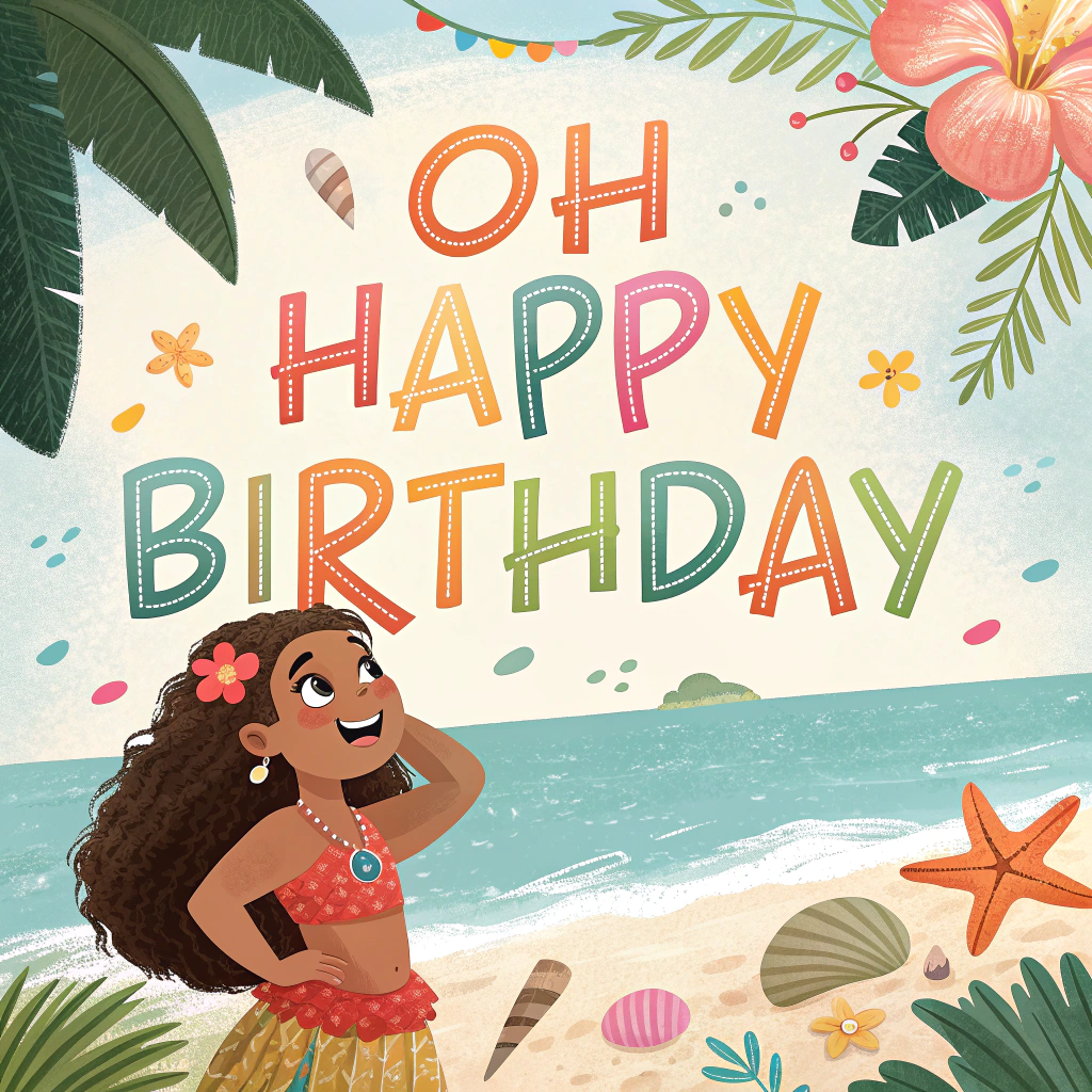 AI generated image by Red Panda AI: tarejet oh happy birthday of moana
