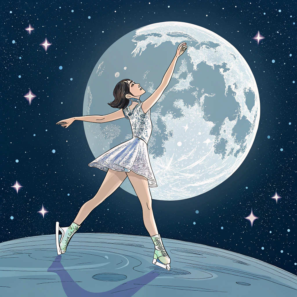 AI generated image by Red Panda AI: beautiful k-pop girl dancing on the moon