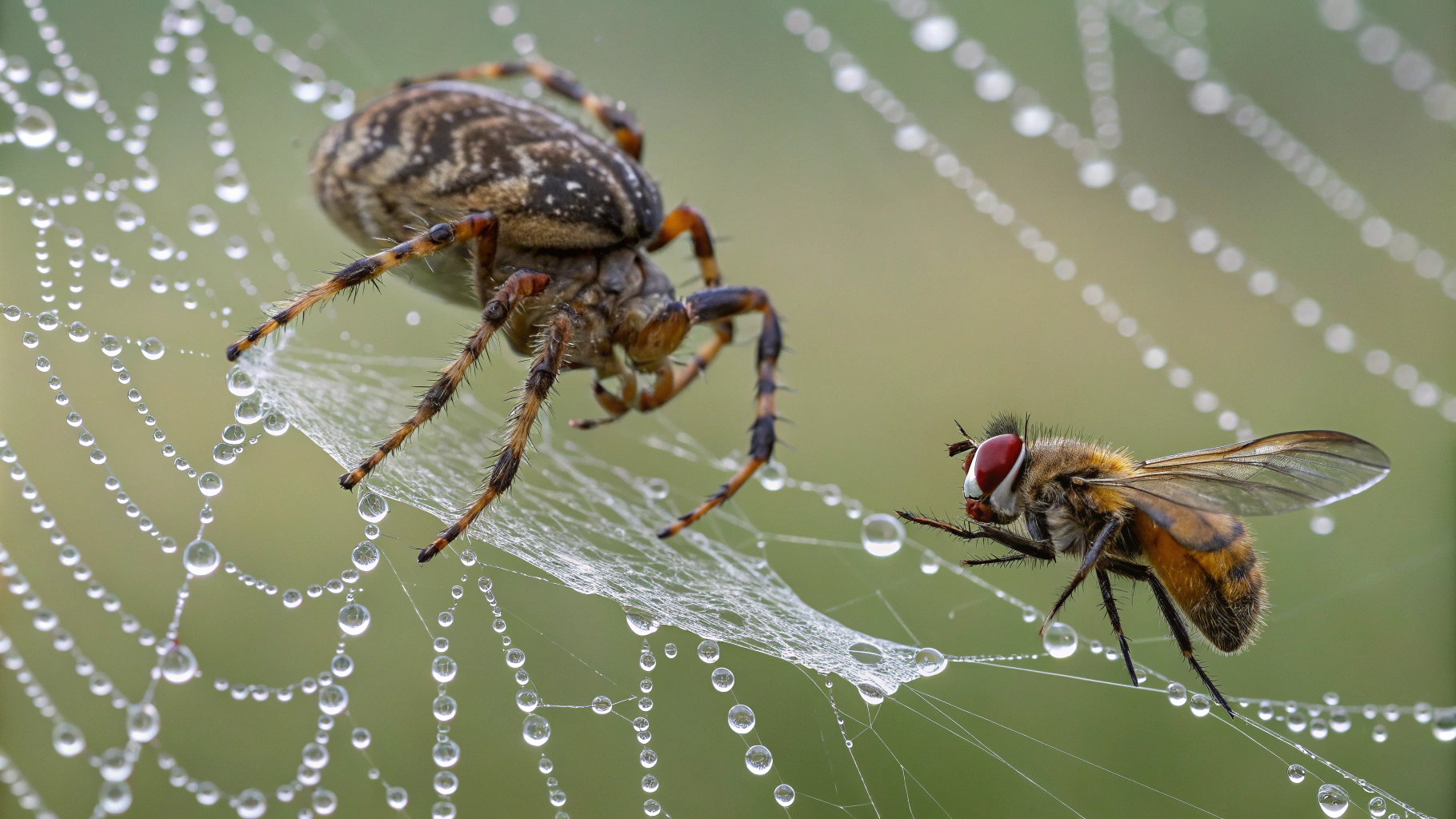 AI generated image by Red Panda AI: a spider and a fly talking near the spider web