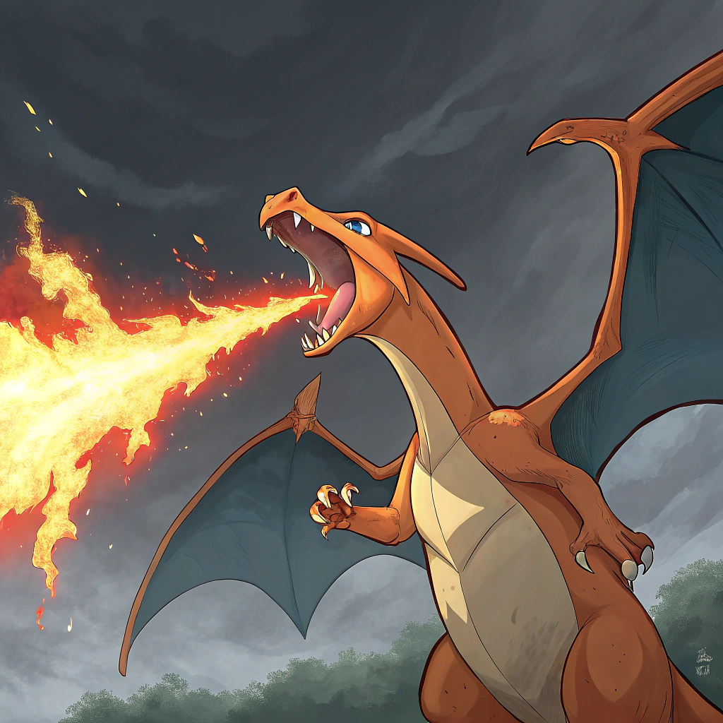 AI generated image by Red Panda AI: Charizard lançando chamas