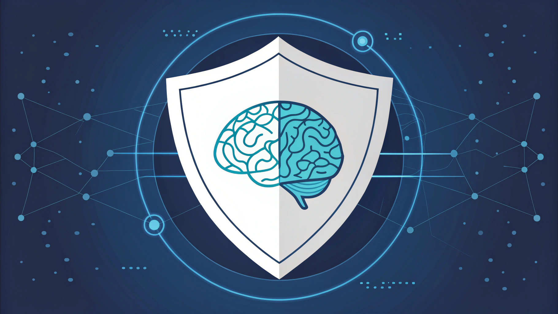 AI generated image by Red Panda AI: Cybersecurity concept. Illustration of a digital brain or alert, placed in the left or right third of the image according to the rule of thirds. The composition should naturally direct the viewer's attention to the image as a focal point. Modern and clean digital art style. Keep the remaining spaces of the image clean and minimalist to allow for possible text placement. Do not add an image in this area. It should be clean, do not add text. Balanced and professional composition for use as a presentation slide background. Use a dark background with subtle blue or black gradients to enhance contrast and depth.