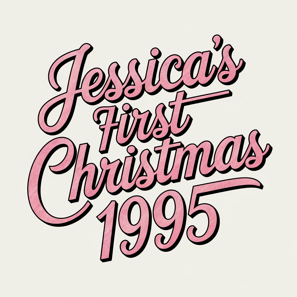AI generated image by ideogram 2.0: jessica's first christmas 1995 pink text design