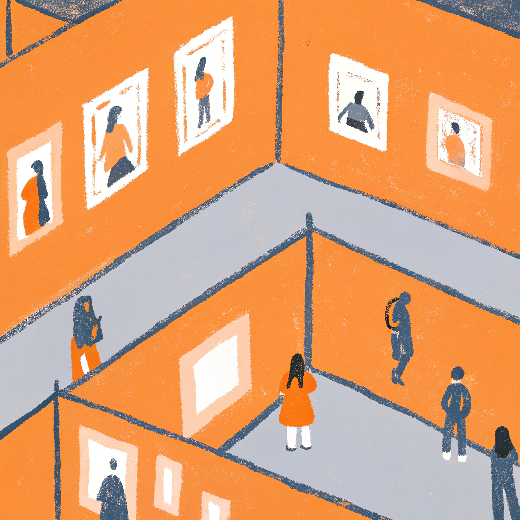 AI generated image by Red Panda AI: Museo en maqueta con 5 salas en las que se exponen las obras de arte más importantes de España, Italia, Croacia, Irlanda y Hungría y cuyos visitantes son avatares de una clase de adolescentes de instituto.