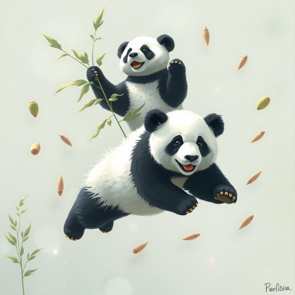 AI generated image by FLUX.1-schnell: pandas volando