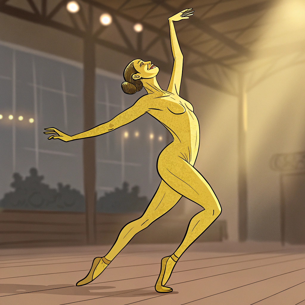 AI generated image by Red Panda AI: A naked yellow skinned beauty dancing a hot dance
