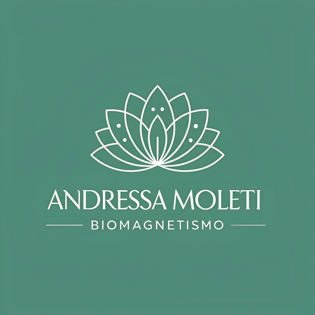 AI generated image by Red Panda AI: Se torne um especialista em design e crie um logotipo com fundo verde com uma flor de lotus minimalista na cor branca, escrito: 

Andressa Moleti
Biomagnetismo

