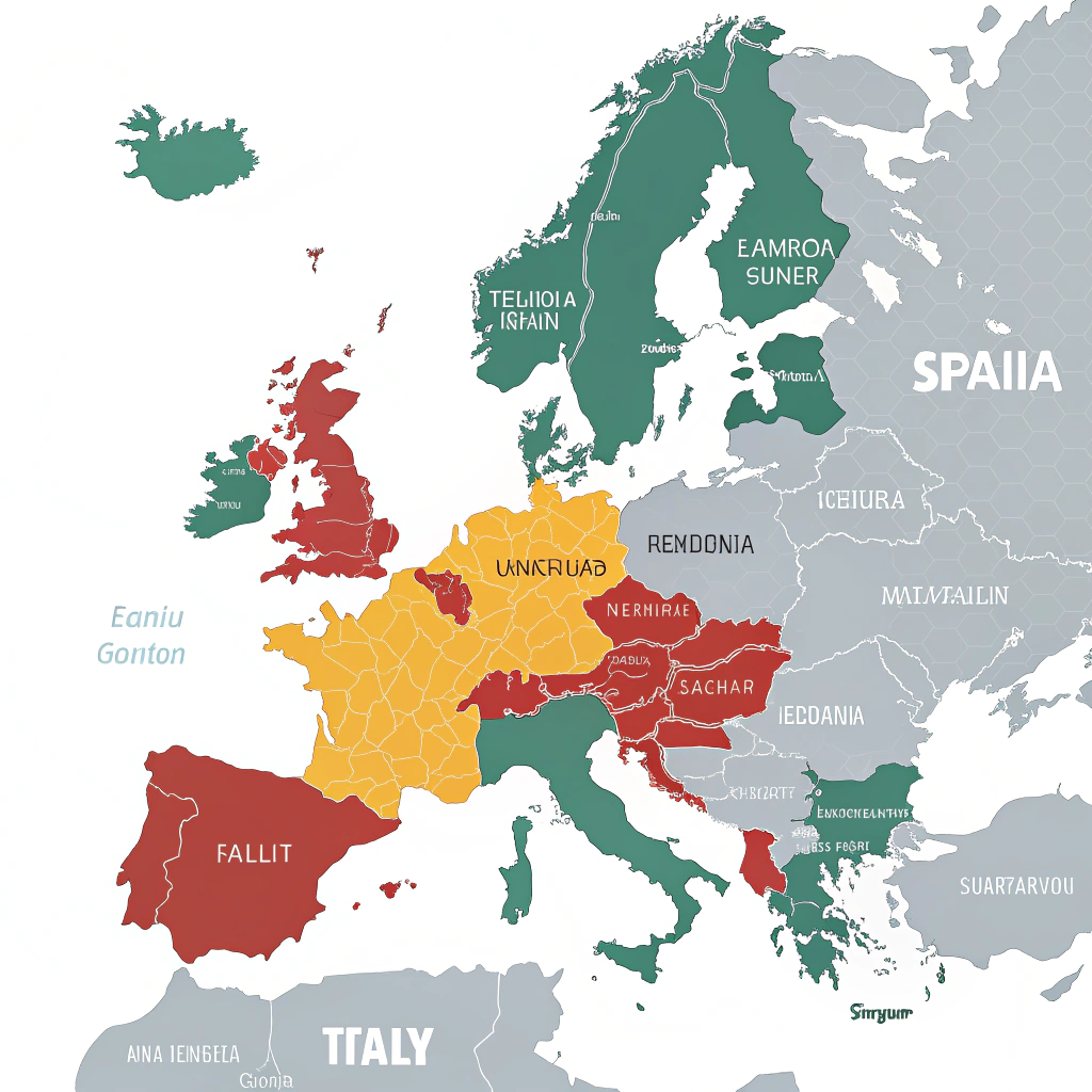 AI generated image by Red Panda AI: The europe cardwith Spain Deutchland and Italy surligned